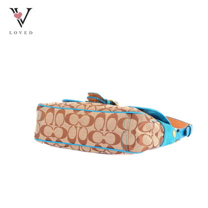 Coach Signature Shoulder Bag With Teal Suede Trim