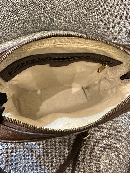 Gucci Ophidia GG Small Messenger Bag in Beige Supreme Canvas with Brown Leather Trim