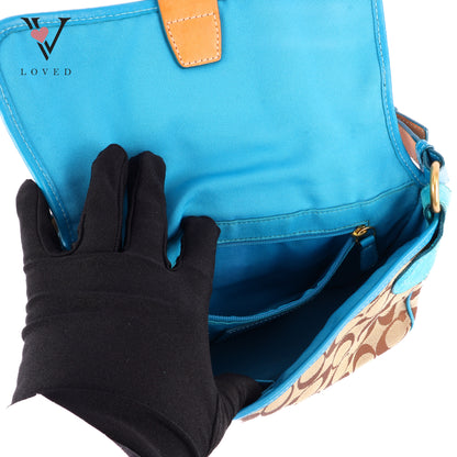 Coach Signature Shoulder Bag With Teal Suede Trim