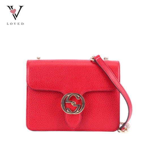 Gucci Interlocking  G Chain Crossbody Bag In Red Leather