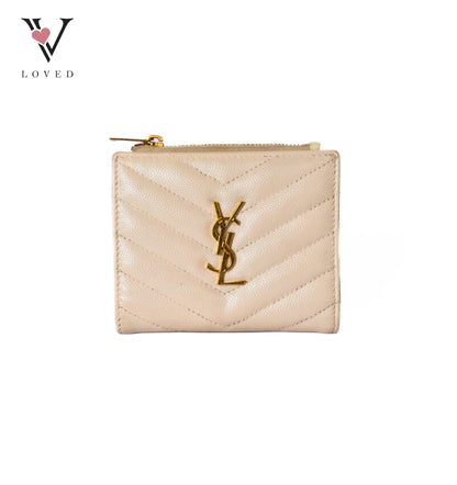 Cassandre White Caviar Leather Compact Wallet