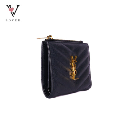 Grain De  Poudre Matelasse Chevron Monogram Zipped Card Case