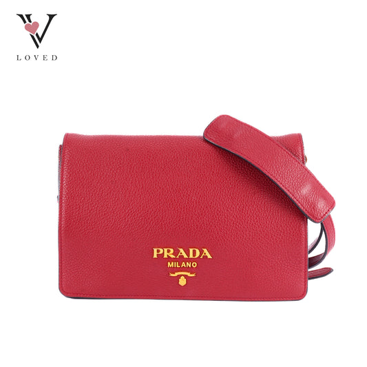 Prada Vitello Daino In Red Leather Crossbody Bag