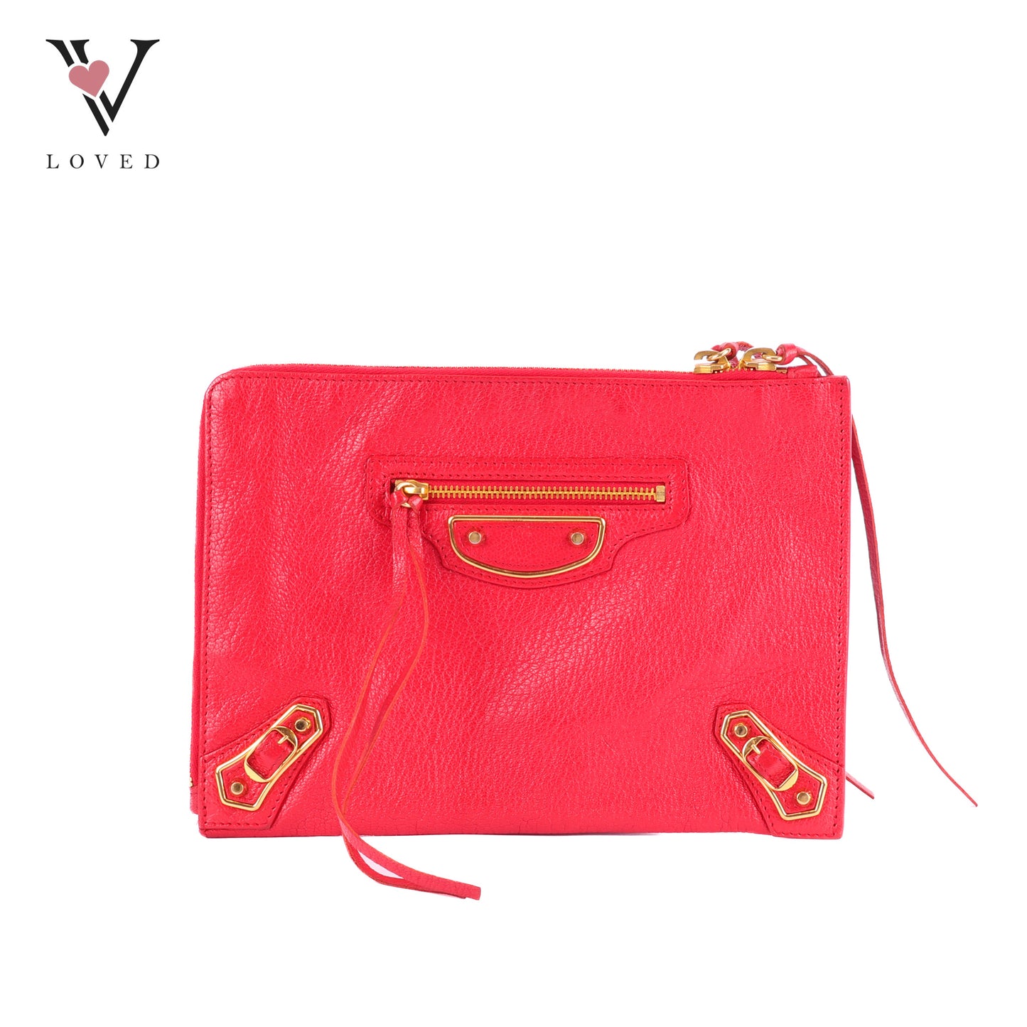 Balenciaga Metallic Edge Flat Clutch Bag In Red Grained Leather