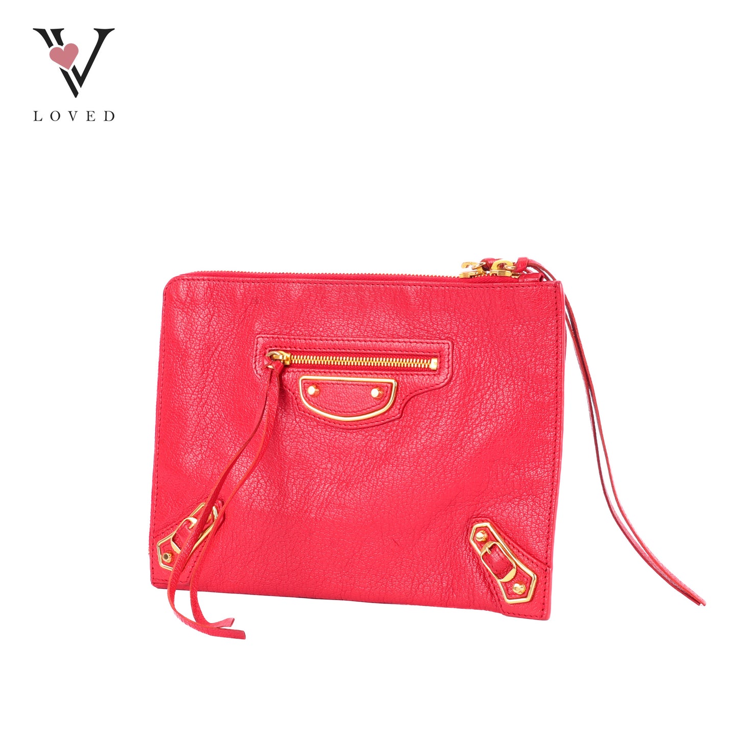 Balenciaga Metallic Edge Flat Clutch Bag In Red Grained Leather