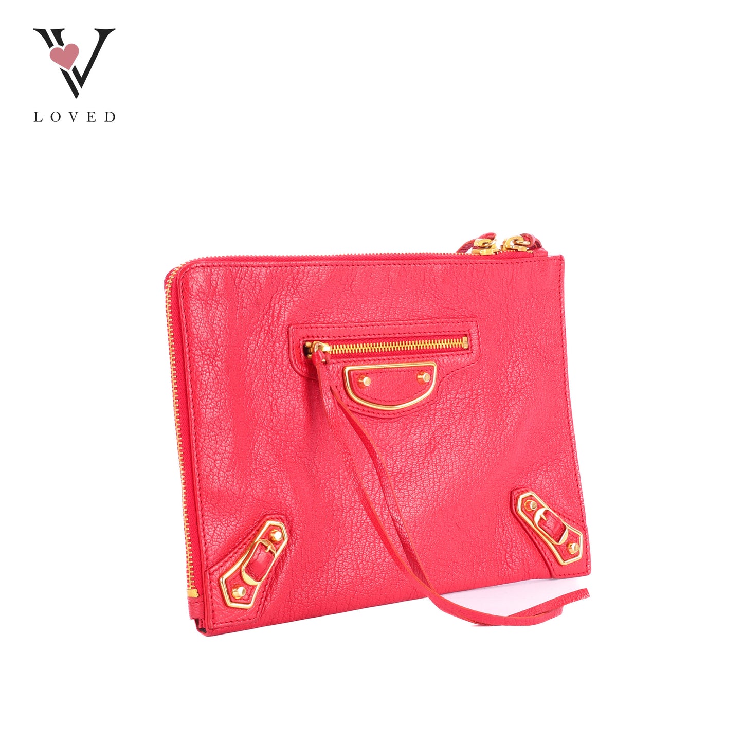 Balenciaga Metallic Edge Flat Clutch Bag In Red Grained Leather