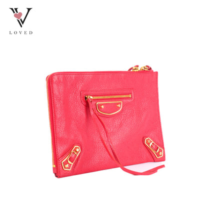 Balenciaga Metallic Edge Flat Clutch Bag In Red Grained Leather