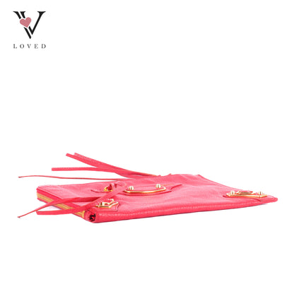 Balenciaga Metallic Edge Flat Clutch Bag In Red Grained Leather