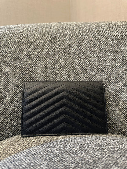 Yves Saint Laurent Cassandre Wallet on Chain in Black Chevron-Quilted Leather with Gold Hardware