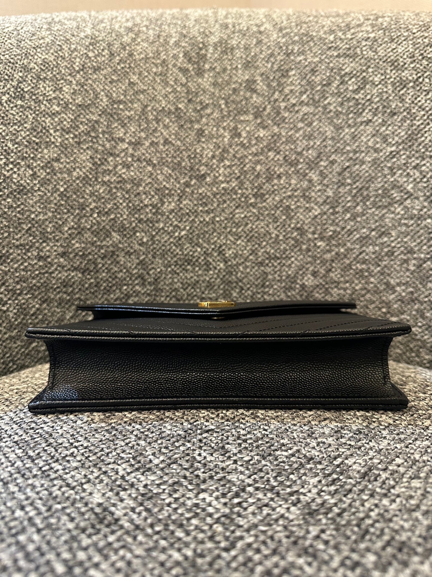 Yves Saint Laurent Cassandre Wallet on Chain in Black Chevron-Quilted Leather with Gold Hardware