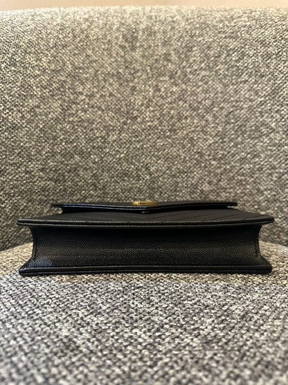 Yves Saint Laurent Cassandre Wallet on Chain in Black Chevron-Quilted Leather with Gold Hardware