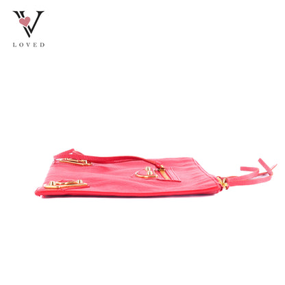 Balenciaga Metallic Edge Flat Clutch Bag In Red Grained Leather