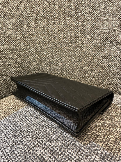 Yves Saint Laurent Cassandre Wallet on Chain in Black Chevron-Quilted Leather with Gold Hardware