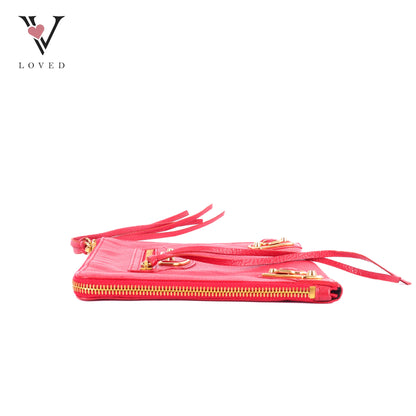 Balenciaga Metallic Edge Flat Clutch Bag In Red Grained Leather
