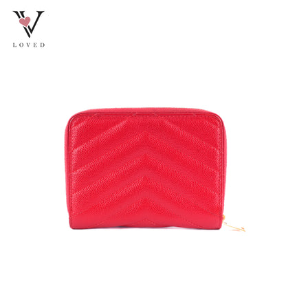 Yves Saint Laurent Cassandre Matelasse Compact Zip-Around Wallet In Red Grain De Poudre Leather