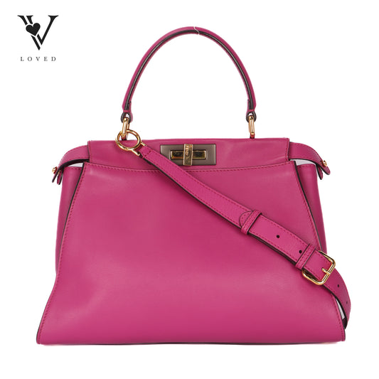 Peekaboo Satchel Handbag in Pink Calfskin Leather
