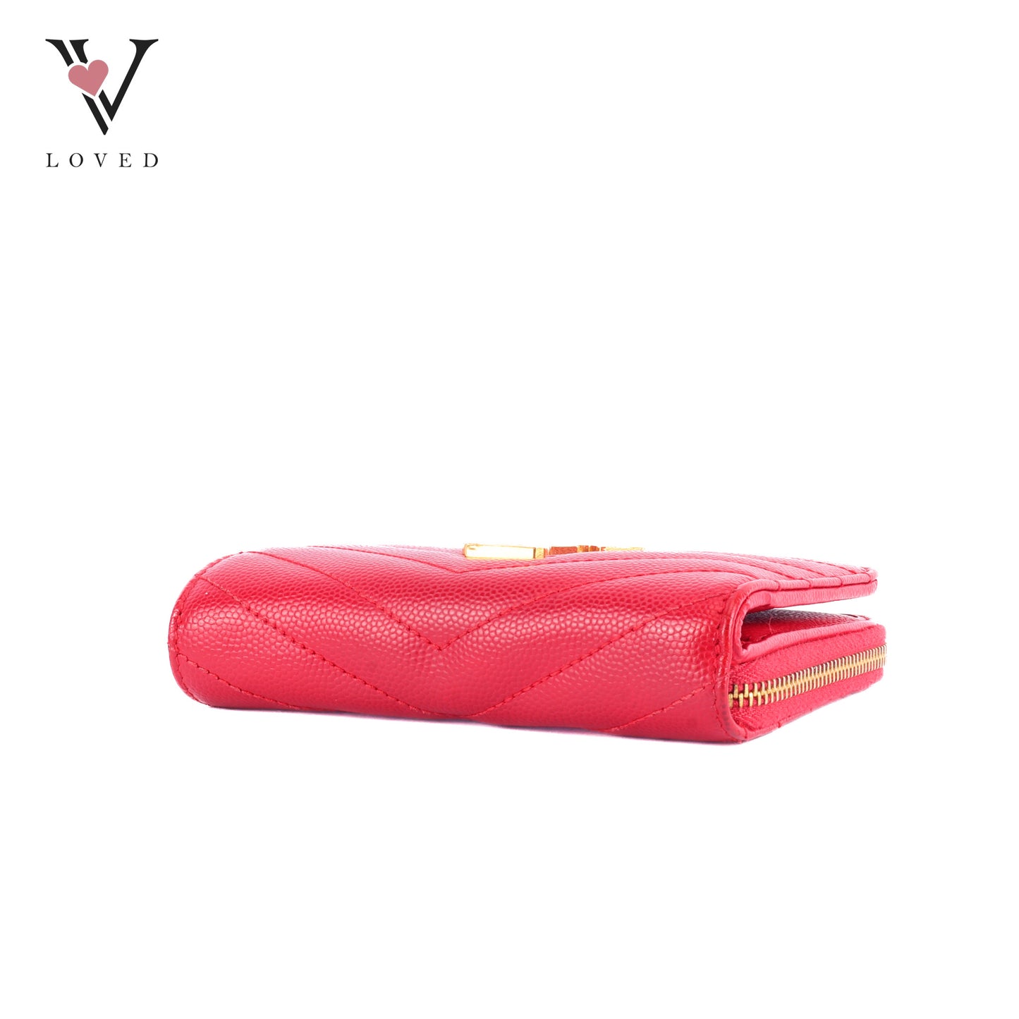 Yves Saint Laurent Cassandre Matelasse Compact Zip-Around Wallet In Red Grain De Poudre Leather