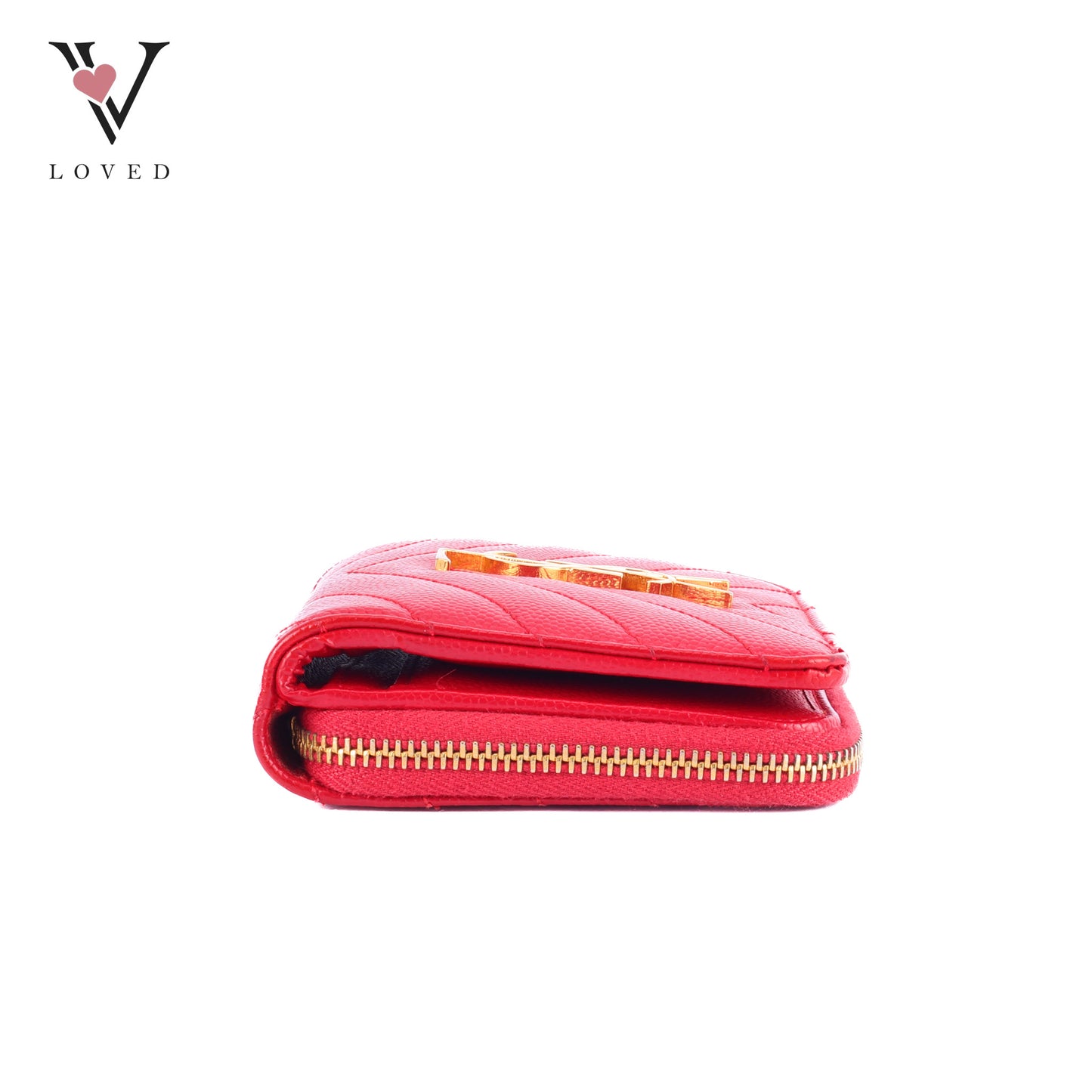 Yves Saint Laurent Cassandre Matelasse Compact Zip-Around Wallet In Red Grain De Poudre Leather