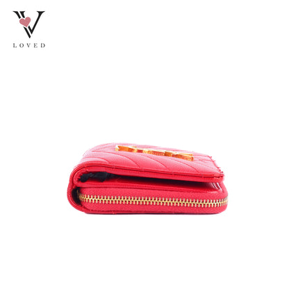 Yves Saint Laurent Cassandre Matelasse Compact Zip-Around Wallet In Red Grain De Poudre Leather