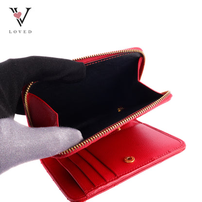 Yves Saint Laurent Cassandre Matelasse Compact Zip-Around Wallet In Red Grain De Poudre Leather