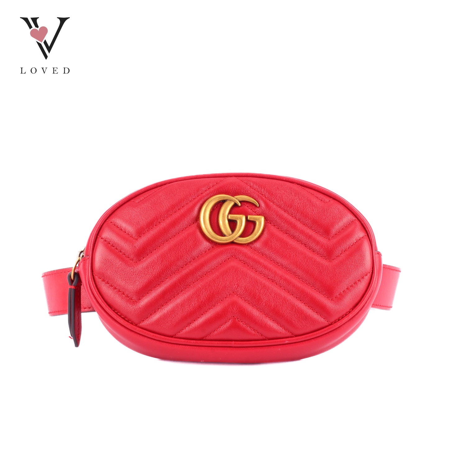 Gucci GG Marmont Matelasse In Red Leather Belt Bag