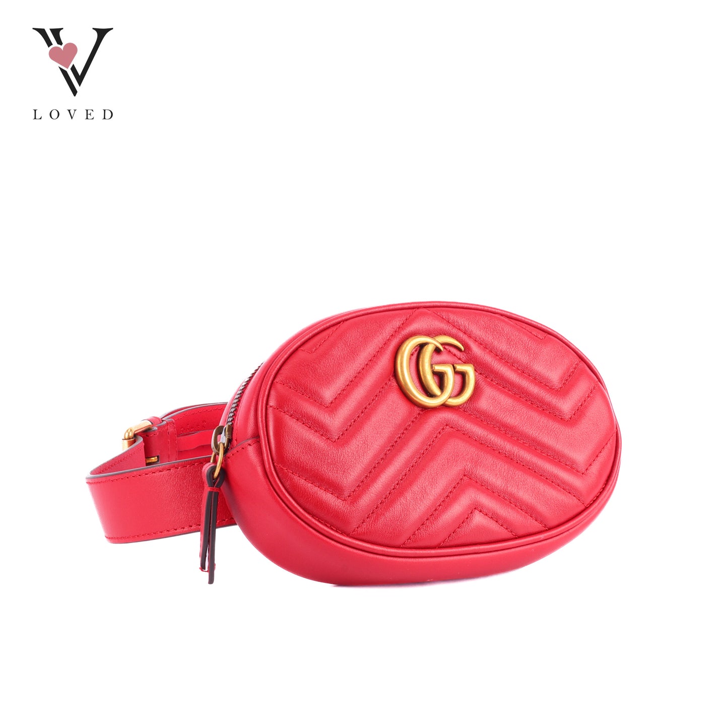 Gucci GG Marmont Matelasse In Red Leather Belt Bag