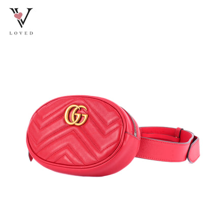 Gucci GG Marmont Matelasse In Red Leather Belt Bag
