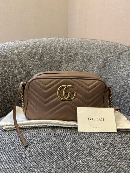 Gucci GG Marmont Small Camera Bag in Dusty Pink Quilted Leather