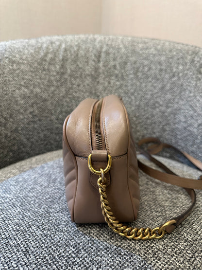 Gucci GG Marmont Small Camera Bag in Dusty Pink Quilted Leather