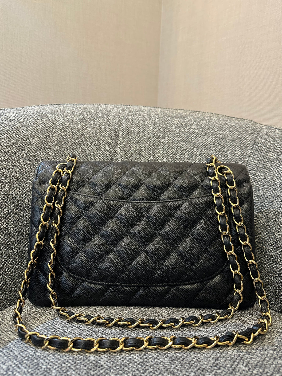 Chanel Classic Double Flap Jumbo Bag in Black Caviar Leather (Series 26)