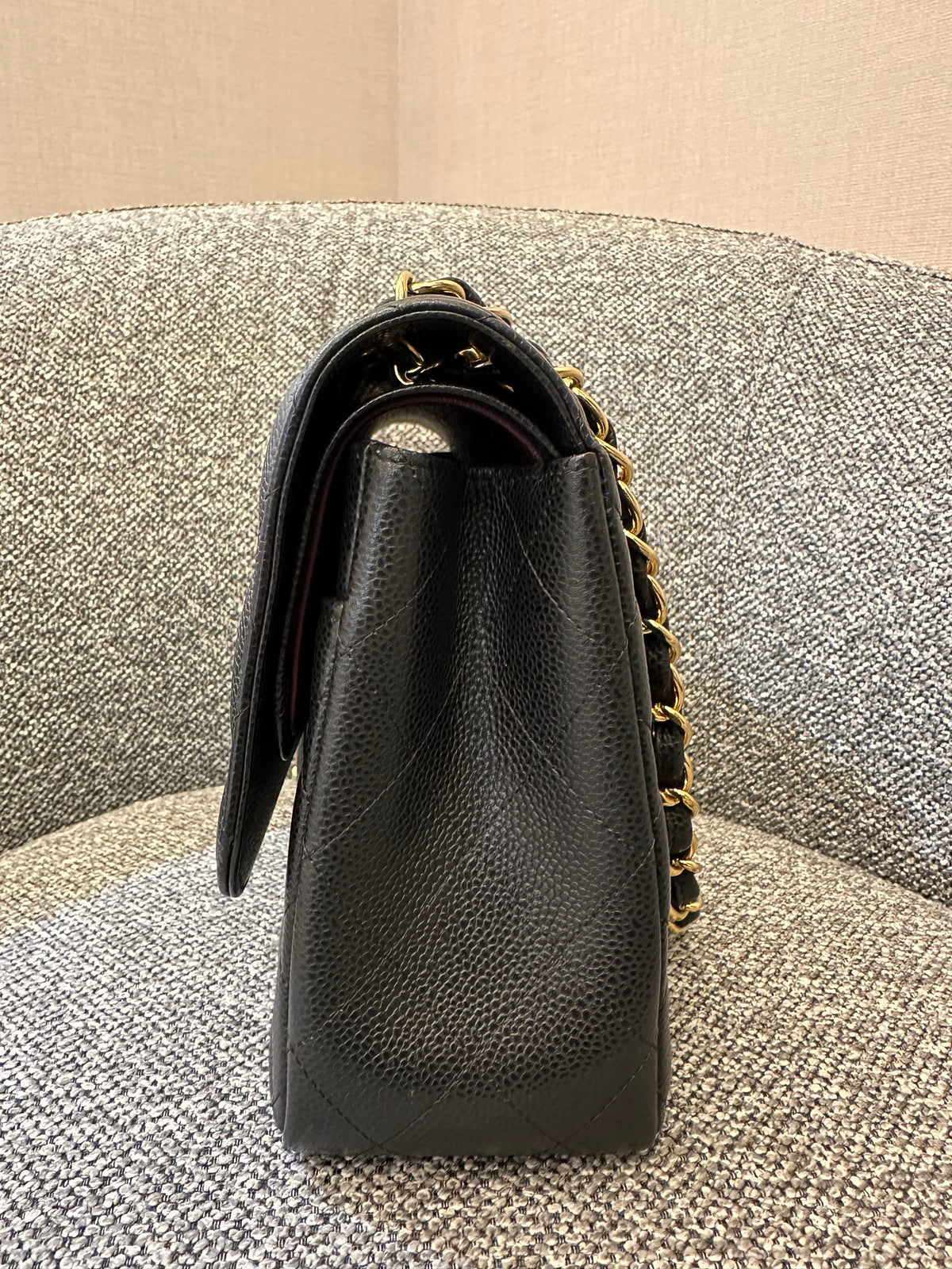 Chanel Classic Double Flap Jumbo Bag in Black Caviar Leather (Series 26)