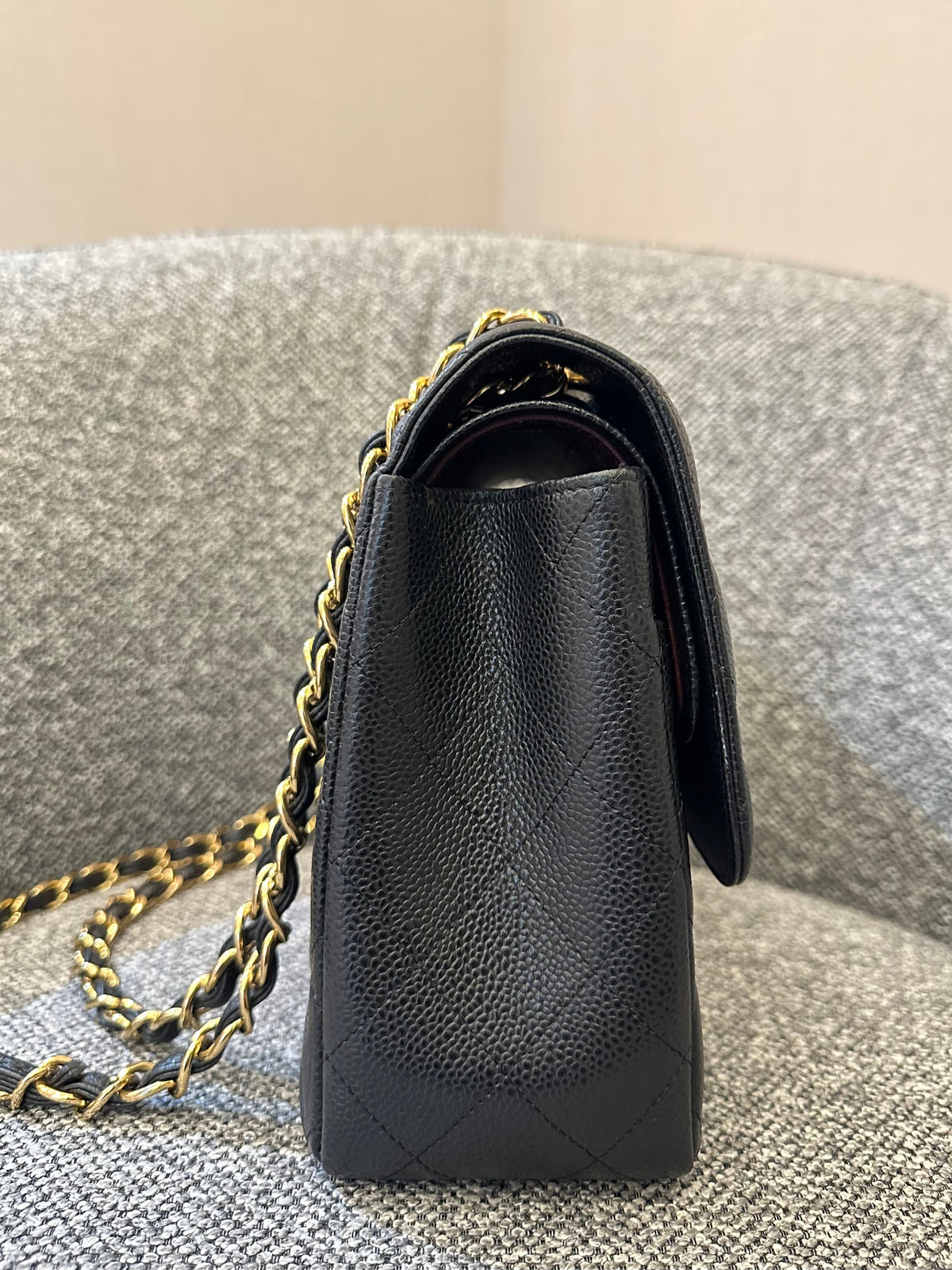 Chanel Classic Double Flap Jumbo Bag in Black Caviar Leather (Series 26)