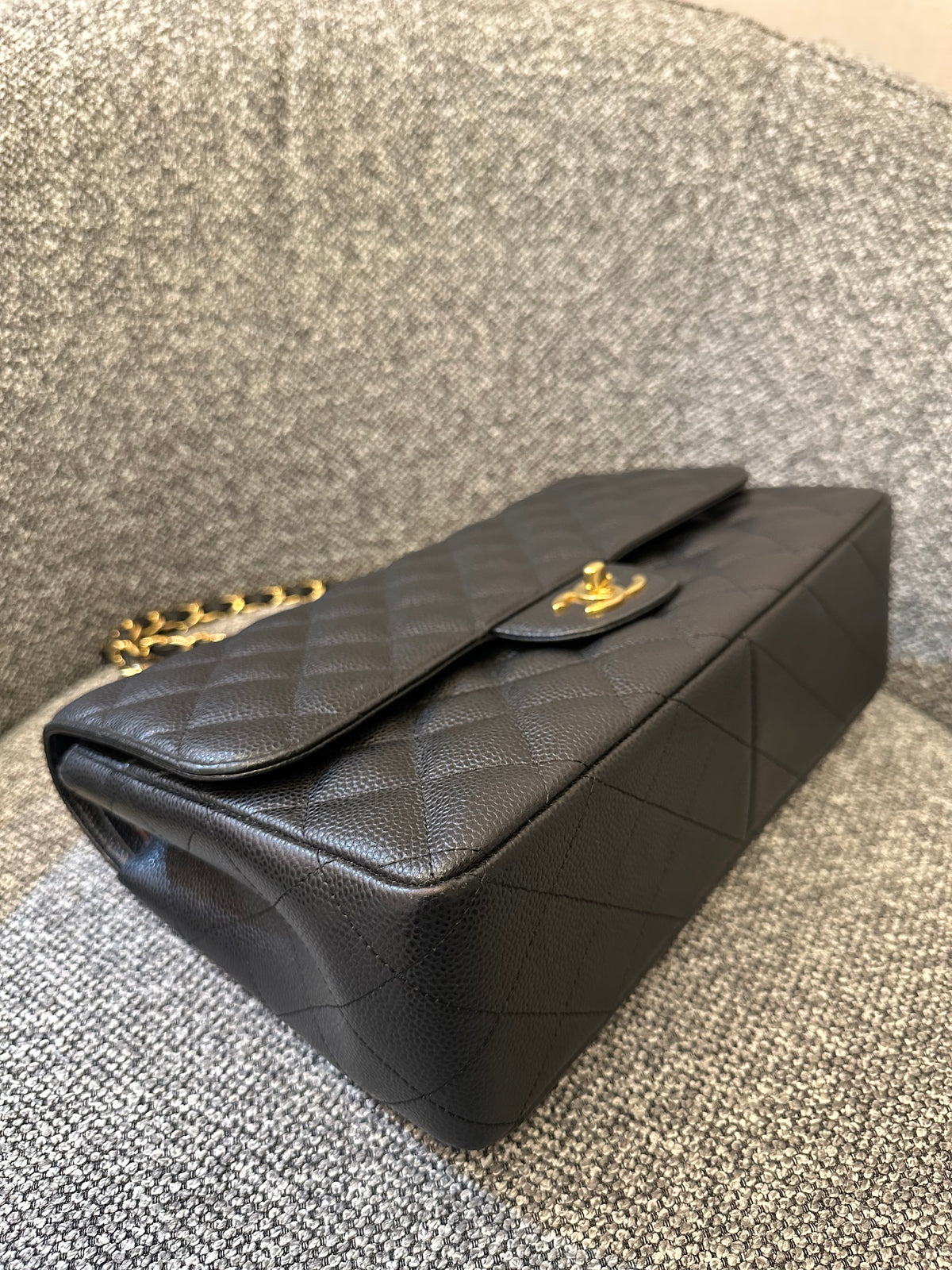 Chanel Classic Double Flap Jumbo Bag in Black Caviar Leather (Series 26)