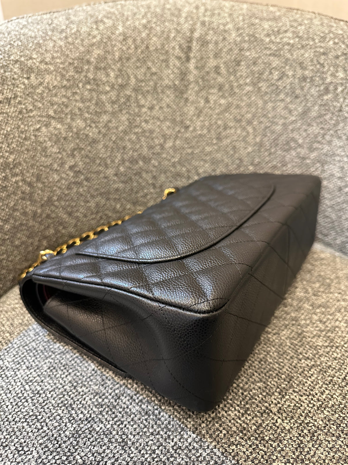 Chanel Classic Double Flap Jumbo Bag in Black Caviar Leather (Series 26)