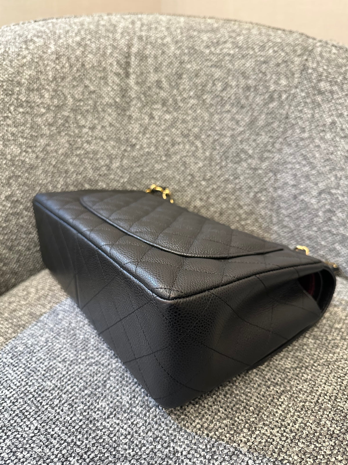 Chanel Classic Double Flap Jumbo Bag in Black Caviar Leather (Series 26)