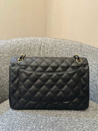 Chanel Classic Double Flap Jumbo Bag in Black Caviar Leather (Series 26)