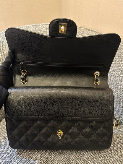 Chanel Classic Double Flap Jumbo Bag in Black Caviar Leather (Series 26)