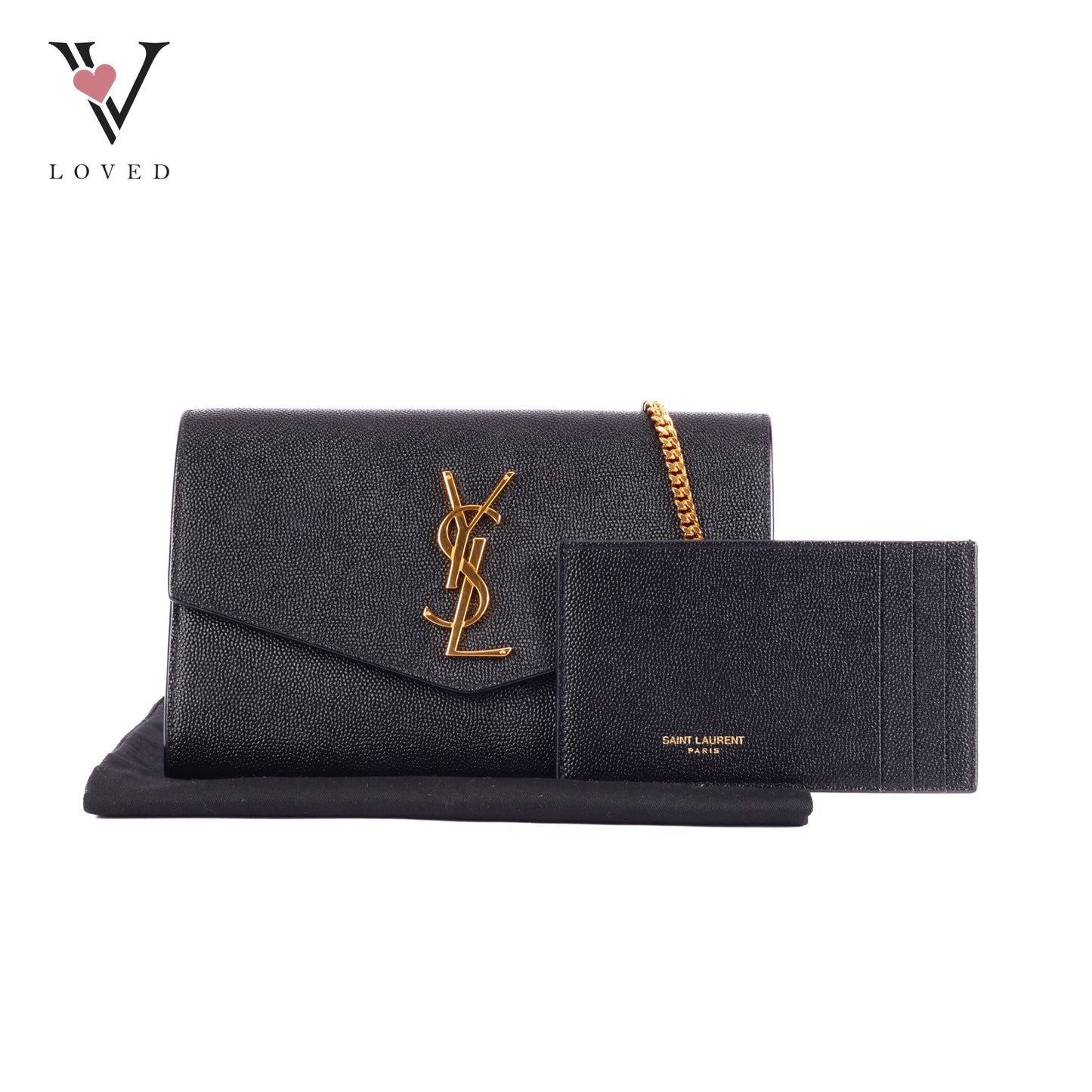 Yves Saint Laurent Uptown Chain Wallet In Grain De Poudre Embossed Leather