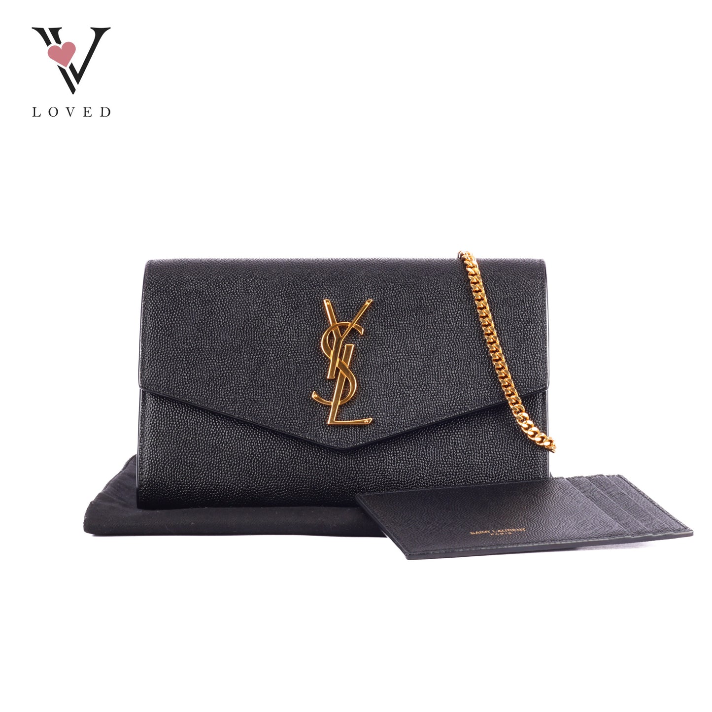 Yves Saint Laurent Uptown Chain Wallet In Grain De Poudre Embossed Leather