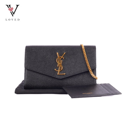 Yves Saint Laurent Uptown Chain Wallet In Grain De Poudre Embossed Leather