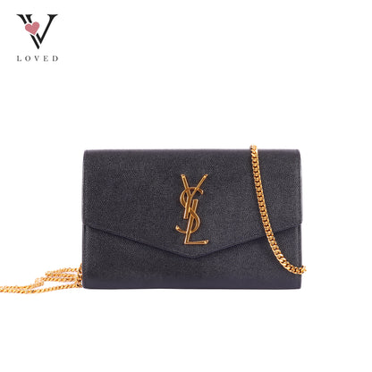 Yves Saint Laurent Uptown Chain Wallet In Grain De Poudre Embossed Leather