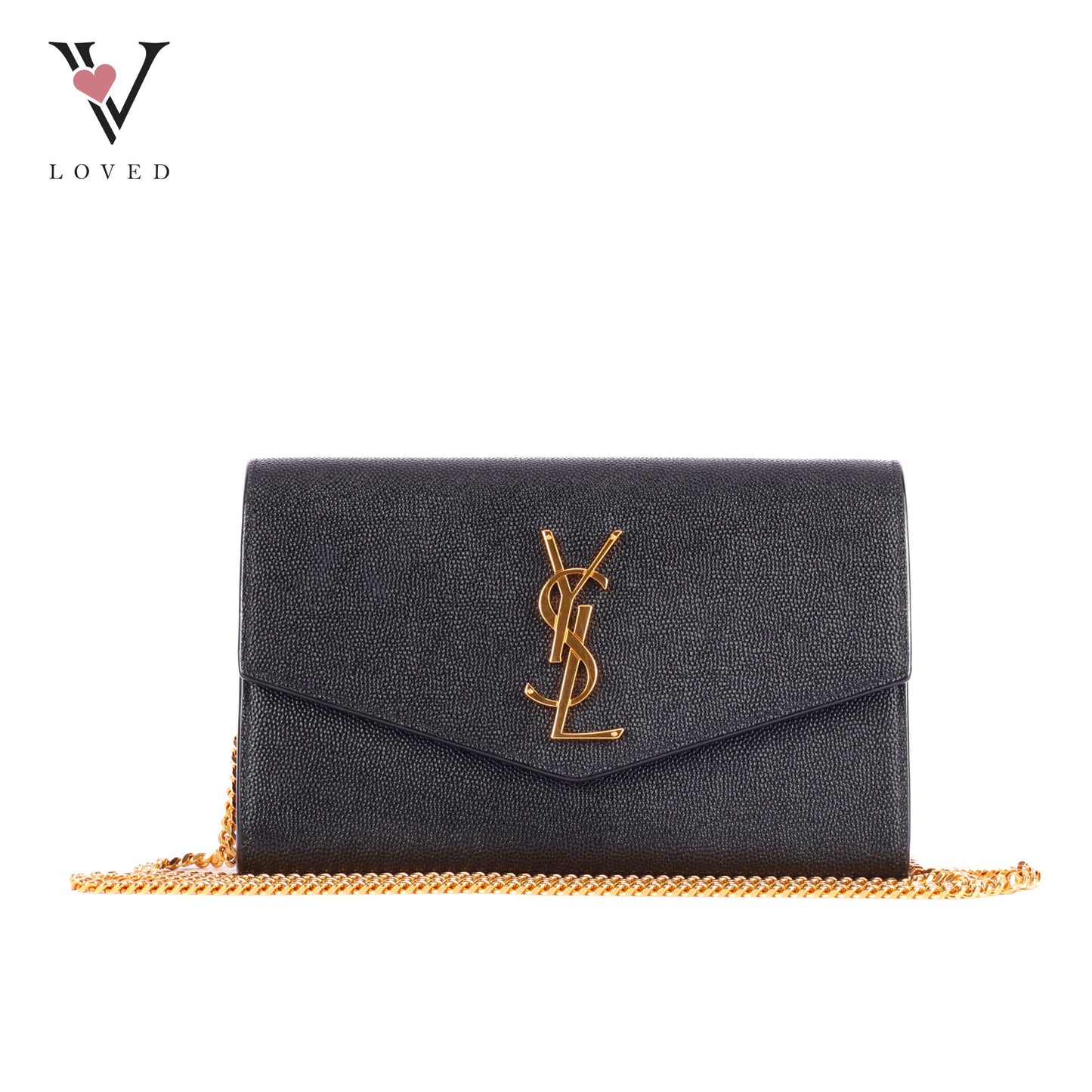 Yves Saint Laurent Uptown Chain Wallet In Grain De Poudre Embossed Leather