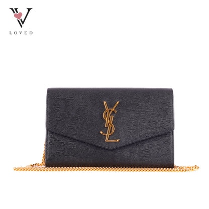 Yves Saint Laurent Uptown Chain Wallet In Grain De Poudre Embossed Leather