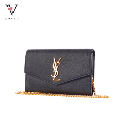 Yves Saint Laurent Uptown Chain Wallet In Grain De Poudre Embossed Leather