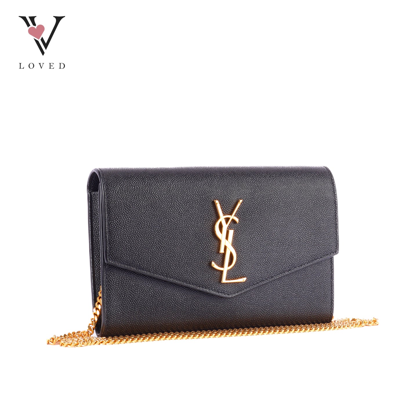 Yves Saint Laurent Uptown Chain Wallet In Grain De Poudre Embossed Leather