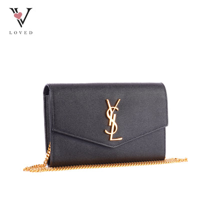 Yves Saint Laurent Uptown Chain Wallet In Grain De Poudre Embossed Leather