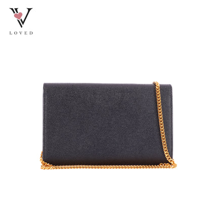 Yves Saint Laurent Uptown Chain Wallet In Grain De Poudre Embossed Leather