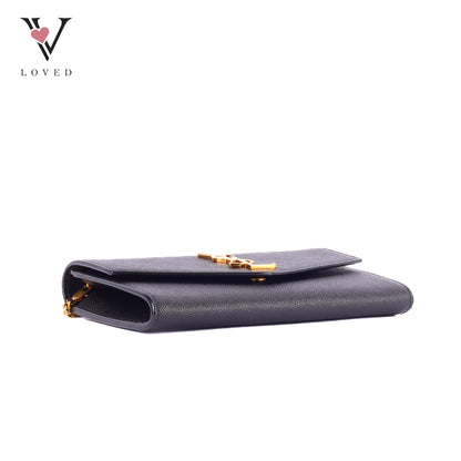 Yves Saint Laurent Uptown Chain Wallet In Grain De Poudre Embossed Leather