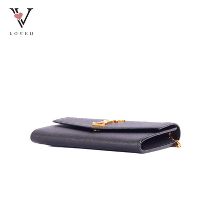 Yves Saint Laurent Uptown Chain Wallet In Grain De Poudre Embossed Leather