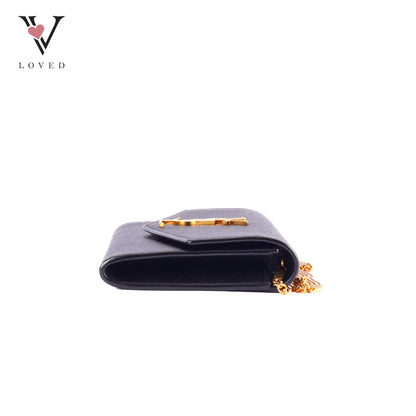 Yves Saint Laurent Uptown Chain Wallet In Grain De Poudre Embossed Leather